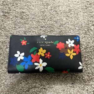 EUC Kate Spade Black Wallet with Colorful Floral Design
